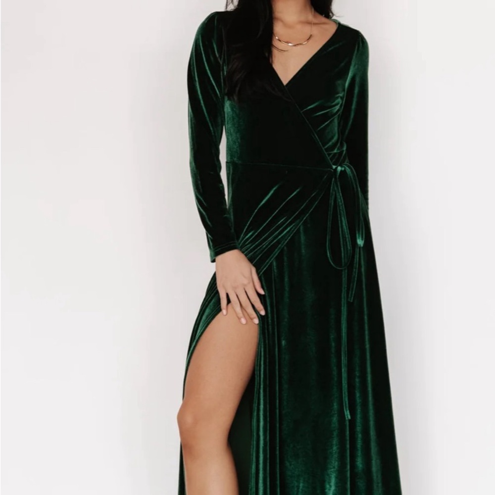 Vivid Emerald Velvet Wrap Dress